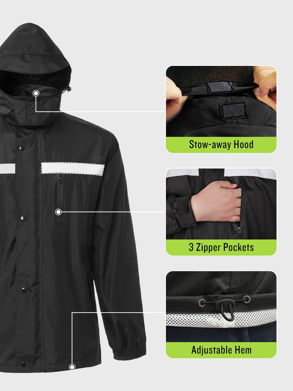 SaphiRose rain suit elastic cuffs for secure, adjustable fit.