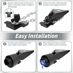 SaphRec easy-install trailer lock securing RV, boat, or trailer quickly