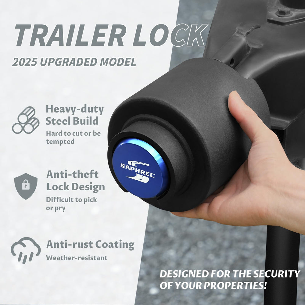 SaphRec heavy-duty trailer lock with solid metal body for protection