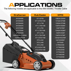 Saqeapa 946-05098C throttle cable on Cub Cadet XT1 GT54, quick plug-and-play replacement.
