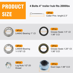 Saree trailer hub kit black coated finish resists corrosion.