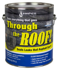 Sashco Clear Roof Sealant bead sealing a vent on a wet roof for durable adhesion.