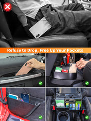 Savadicar quick-access compartments keep coins, phone, and snacks organized.