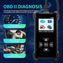 SAZDOLN V360 showing OBD connectors for universal vehicle scanning.