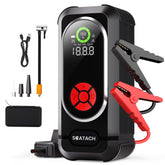 Scatach 6000A jump starter with air compressor powering a vehicle start in cold weather