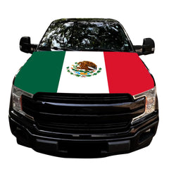 SCDZCAR Mexico flag hood cover on a car hood with stretchable, secure fit.