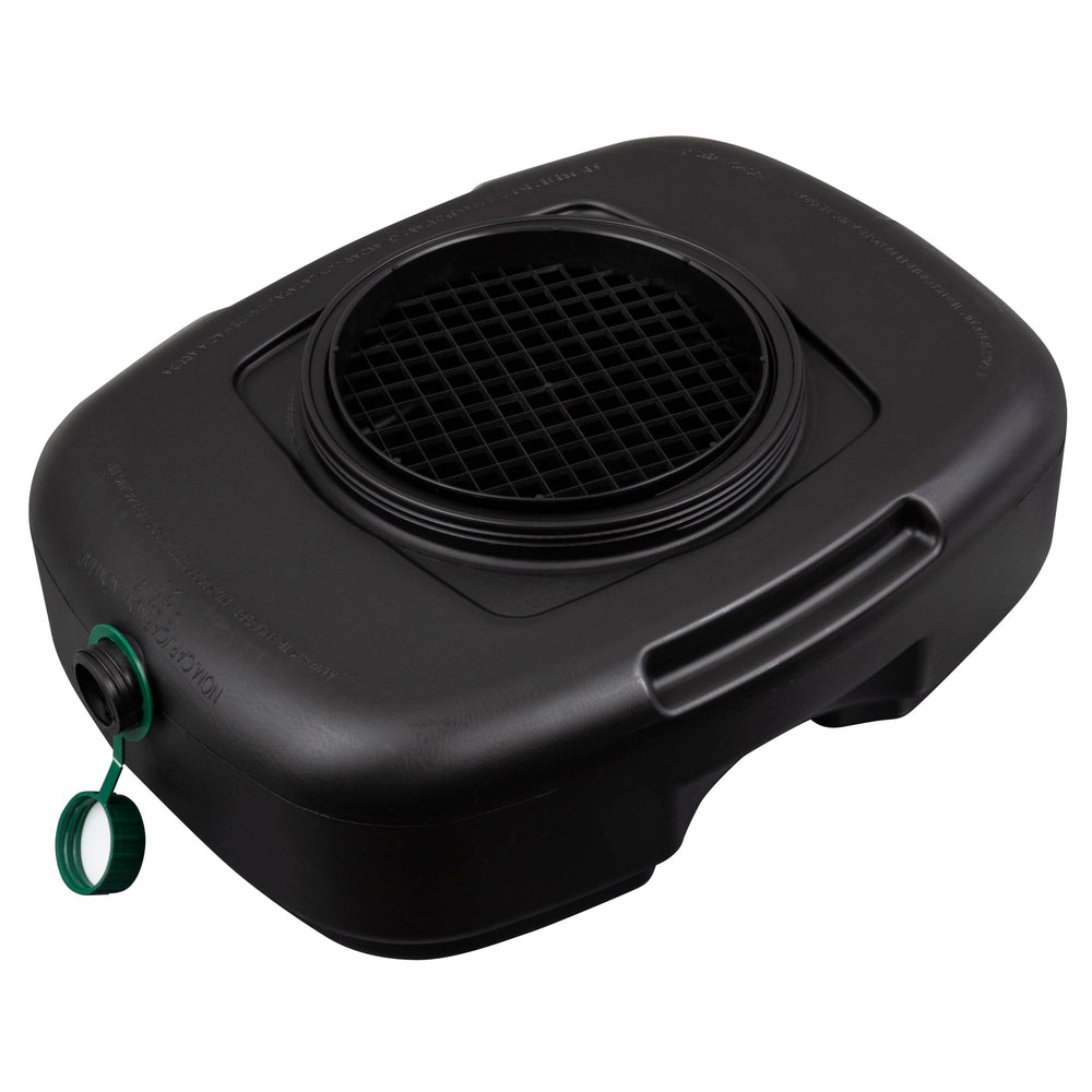 Scepter AM06984 pan shows removable drain filter screen for debris-free draining