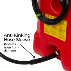 Anti-kink hose sleeve protects the fuel line during use.