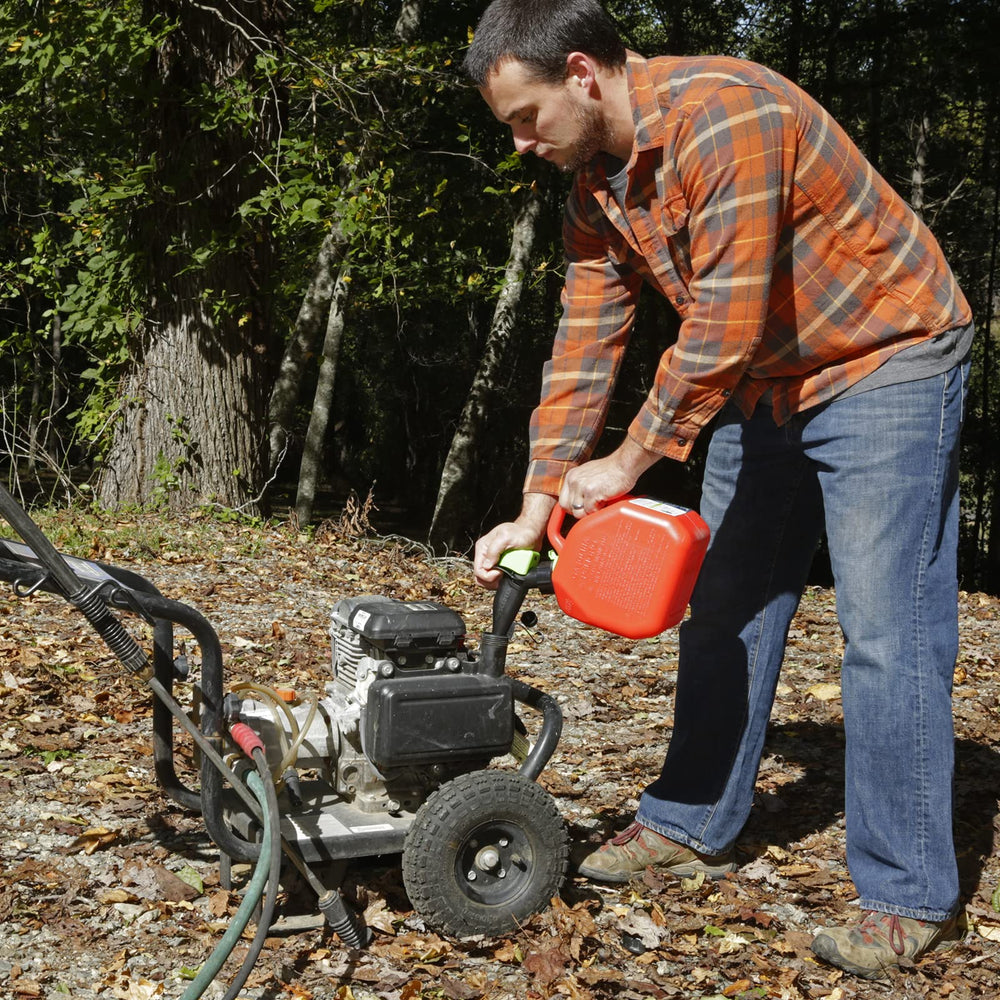 Durable red body designed for outdoor use and rough yard tasks.