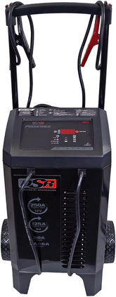 Schumacher DSR131 heavy-duty wheel charger on rugged case enables portable power.