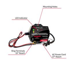 Schumacher SC1300 in-use with a vehicle battery demonstrates 6V/12V readiness.