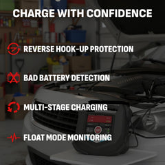 Schumacher SC1355 reverse polarity protection guards against misattachment.