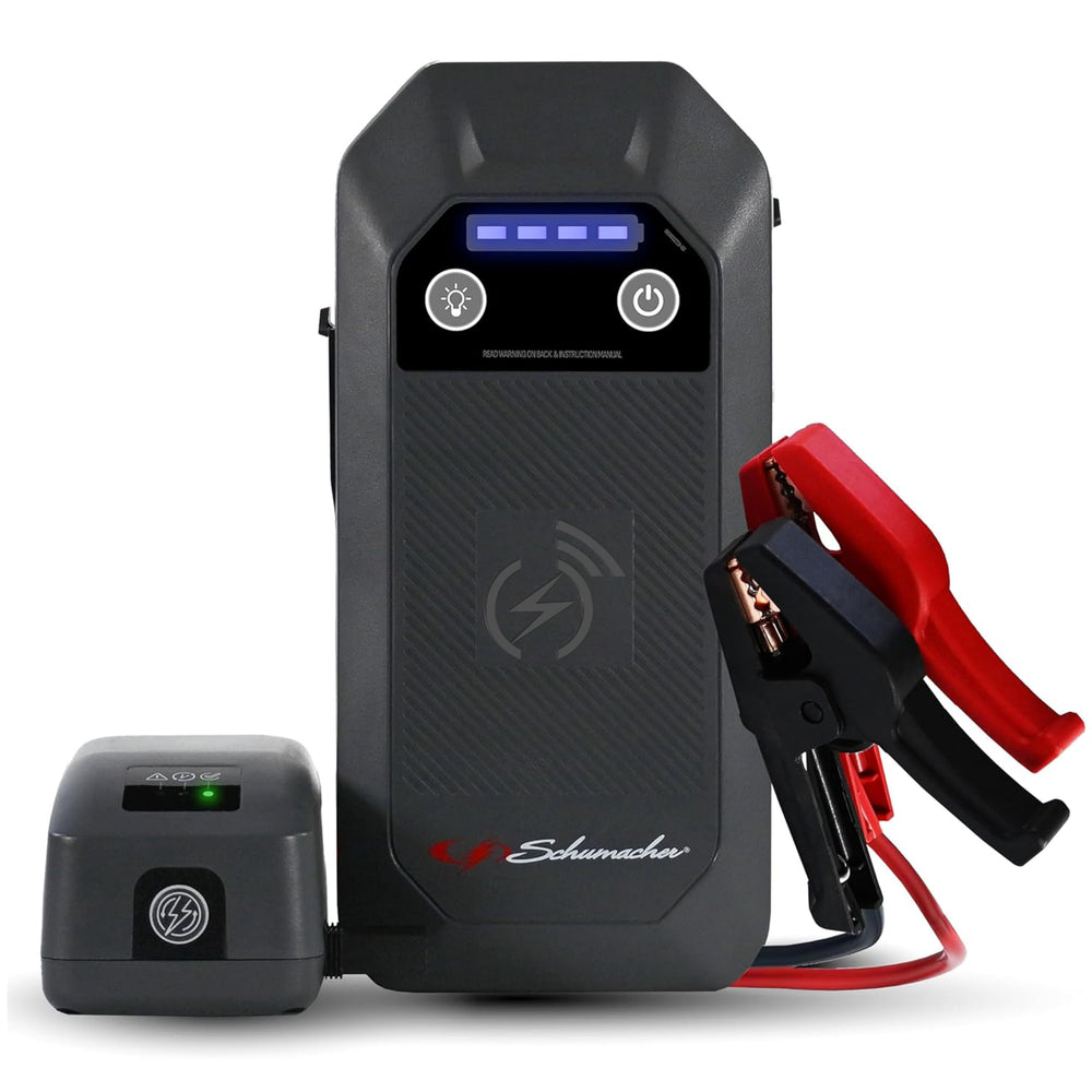 Schumacher SL1674 jump starter delivering 1500A for quick engine start.