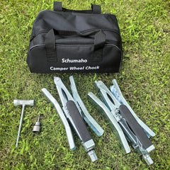 Schumaho universal-fit wheel chock adapts from three to eleven inches.