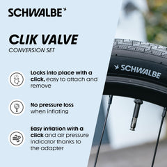 Schwalbe Clik Valve two valves, dust caps, ready for universal use