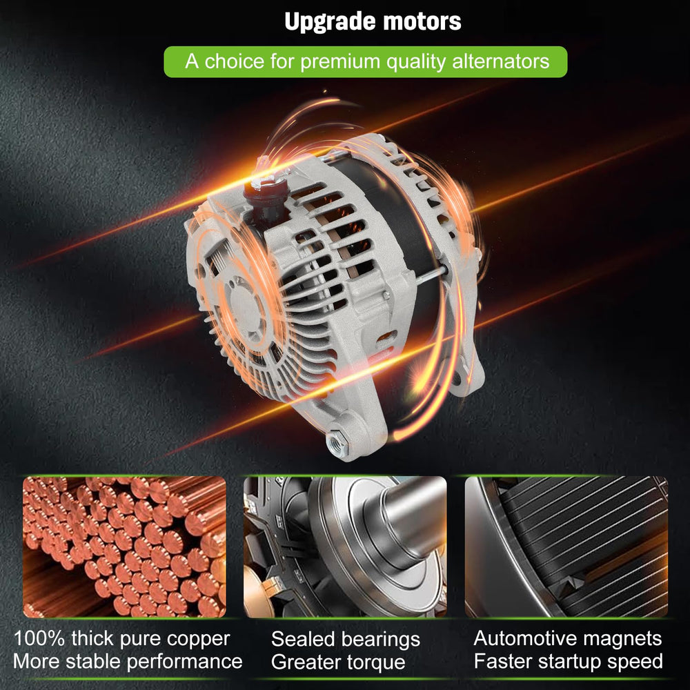 SCITOO installation-ready alternator with mounting points and wiring harness.