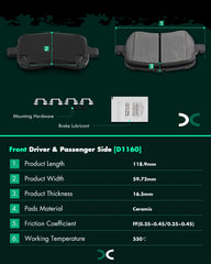 SCITOO ceramic front brake pads kit for Chevy Malibu durable wear