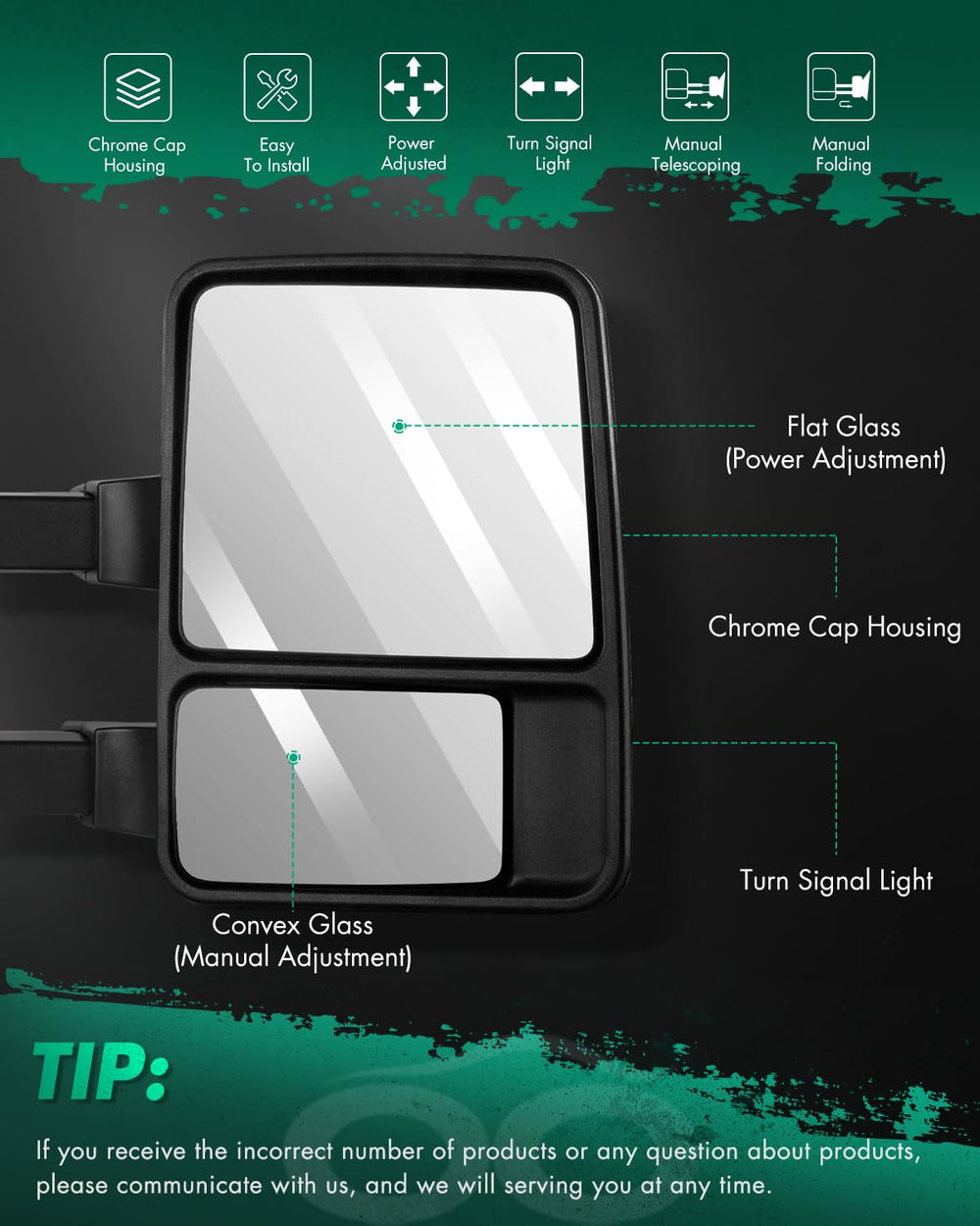 SCITOO chrome cap close-up showing durable finish for towing mirrors