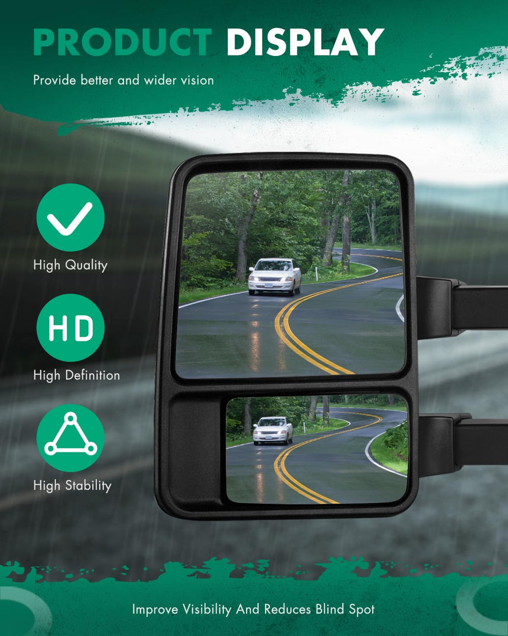 SCITOO extendable tow mirrors in extended position for better sightlines