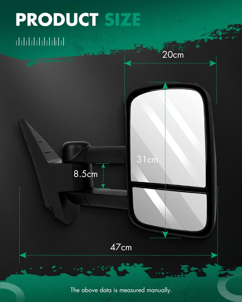SCITOO tow mirrors with black housing for durable, low-profile styling.