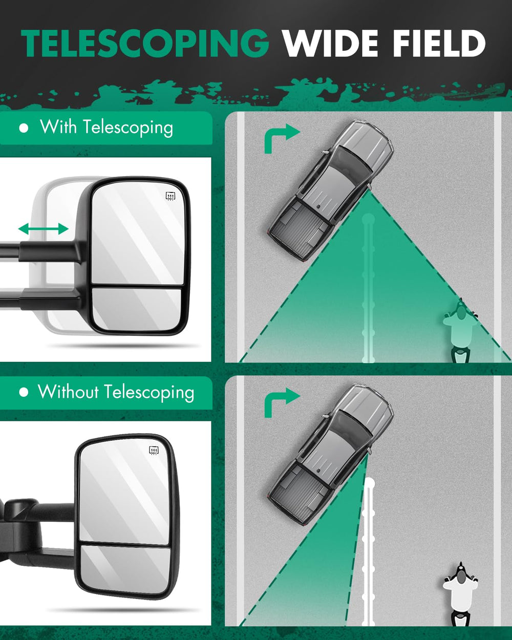 SCITOO manual-adjustment mirror face lets you fine-tune position by hand