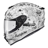 ScorpionEXO O-R330 full-face helmet in white with an aerodynamic shell for smooth rides.