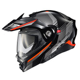 ScorpionEXO AT960 modular helmet front view in black red highlighting aerodynamic profile