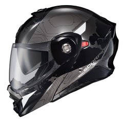 ScorpionEXO AT960 peak visor demonstrates glare reduction for bright days.