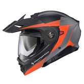 ScorpionEXO AT960 Topographic 2 orange-grey front view with modular design and Bluetooth pockets.