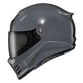 ScorpionEXO Covert FX helmet front view in cement grey with DOT and ECE certification for street riding.