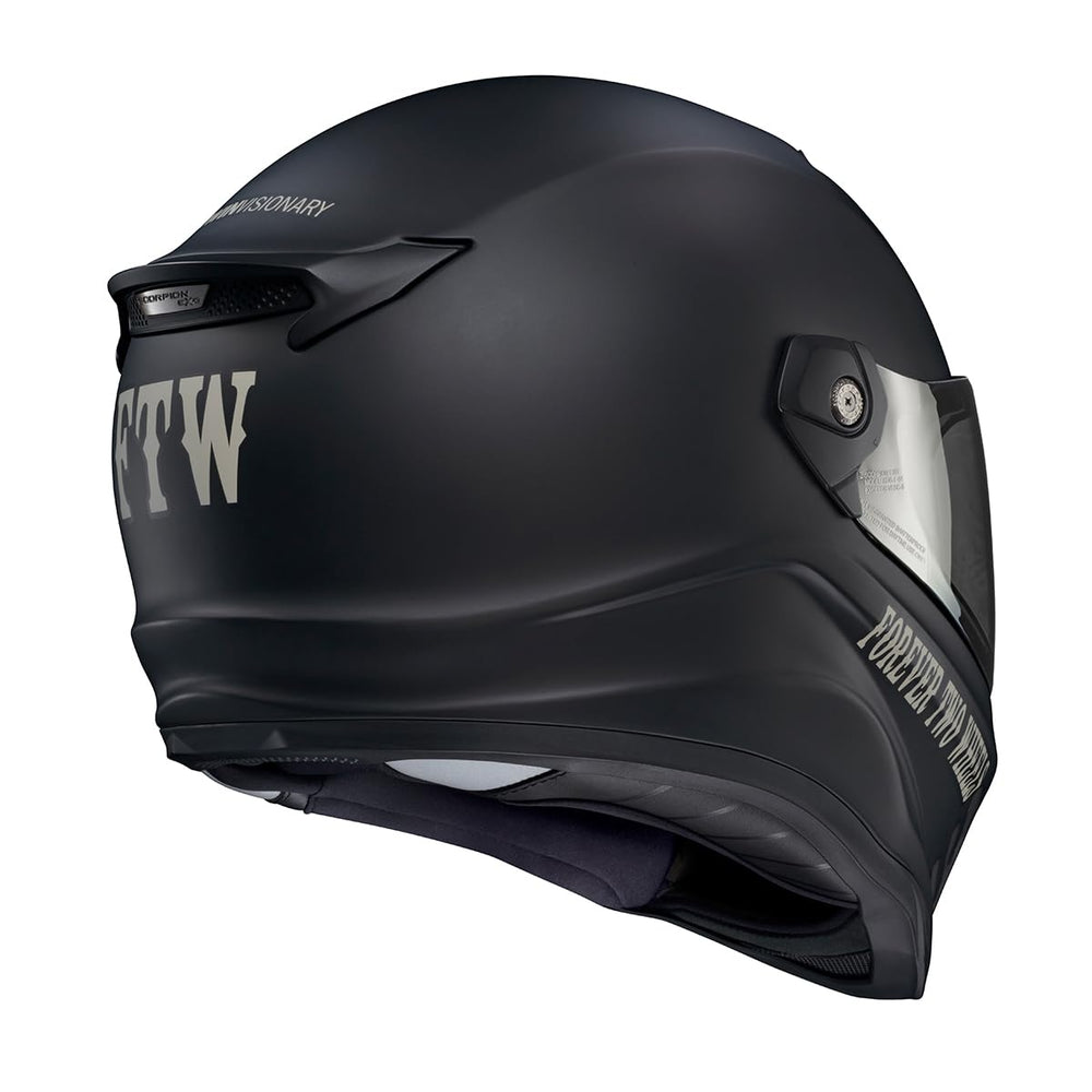 On-model shot of ScorpionEXO Covert FX in matte black with streamlined aerodynamics