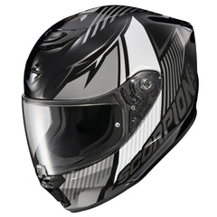 ScorpionEXO R330 Pinlock-ready shield with clear insert for fog-free visibility.