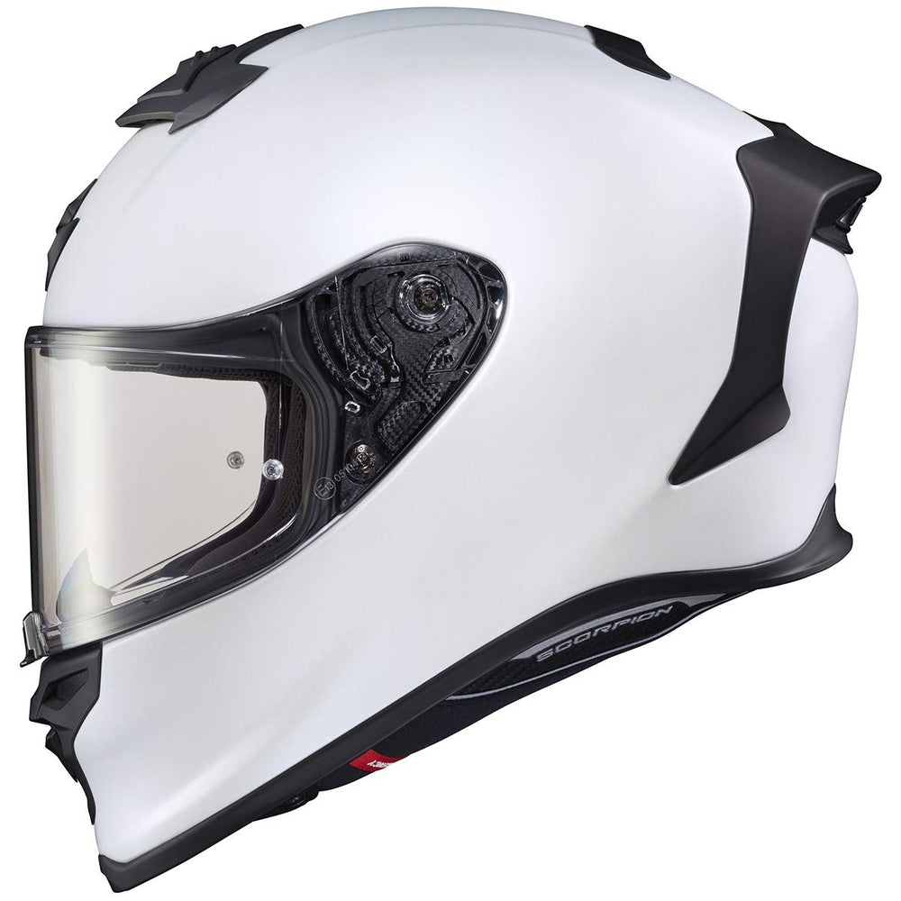 ScorpionEXO R1 Air full-face helmet in matte pearl white for a comfortable ride
