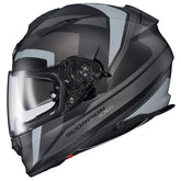 ScorpionEXO Ryzer helmet shield close-up with Everclear anti-fog tech and UV protection.