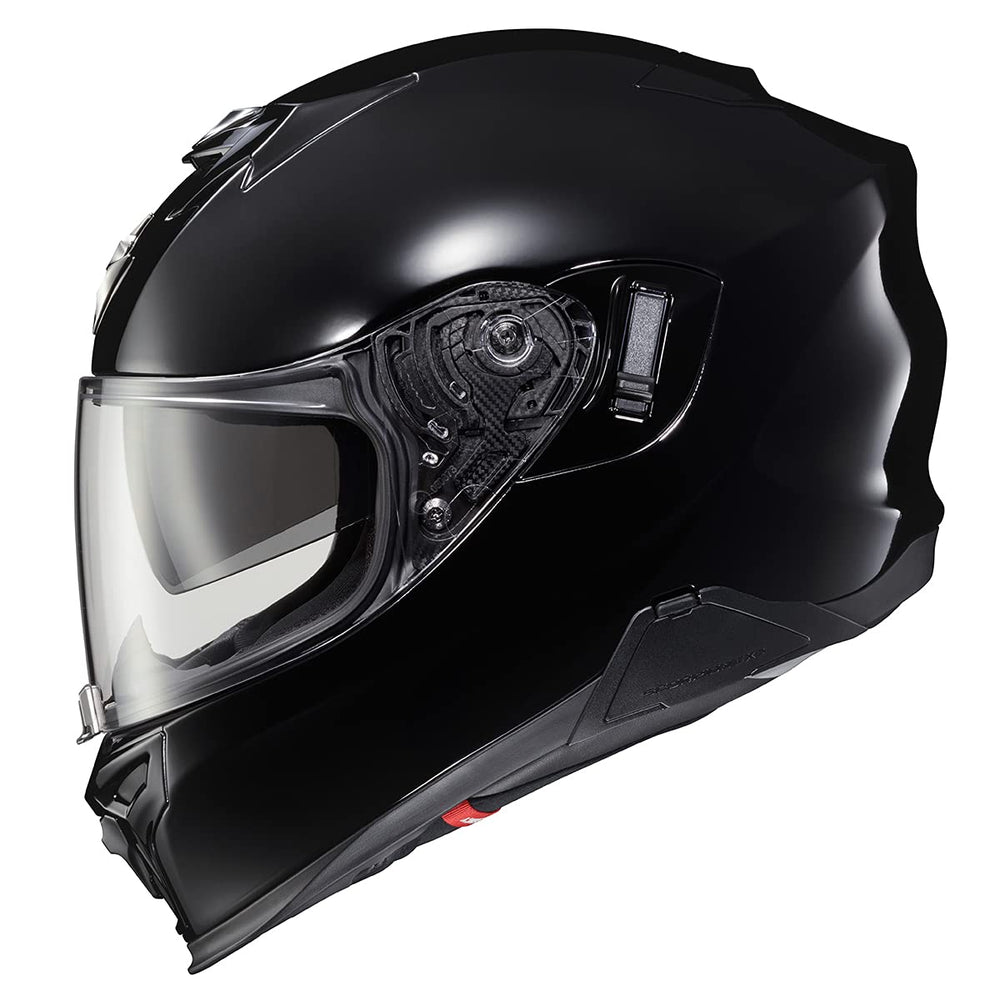ScorpionEXO T520 gloss black full-face helmet with Bluetooth-ready pockets for hands-free communication