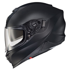 ScorpionEXO T520 full-face helmet, matte black, side view highlighting compact design for city riding