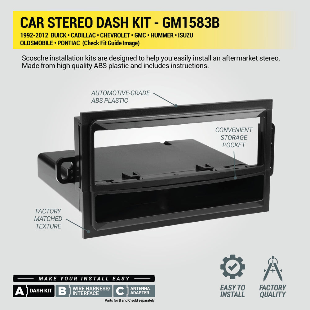Scosche GM1583B dash kit compatible with 50x180 mm DIN cutouts
