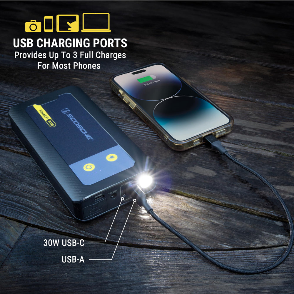 Scosche PBJ2000 built-in LED flashlight for emergencies