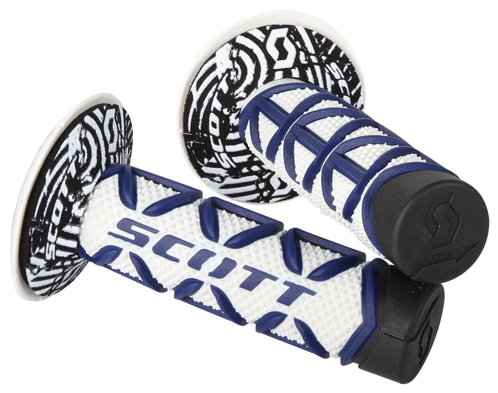 Scott Diamond Grip on 7/8 inch handlebars; blue and white pattern for comfort and control.
