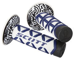 Scott Diamond Grip on 7/8 inch handlebars; blue and white pattern for comfort and control.