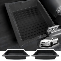 SCREW RHINO under-seat storage box under Tesla Model X showing compact organization under seats