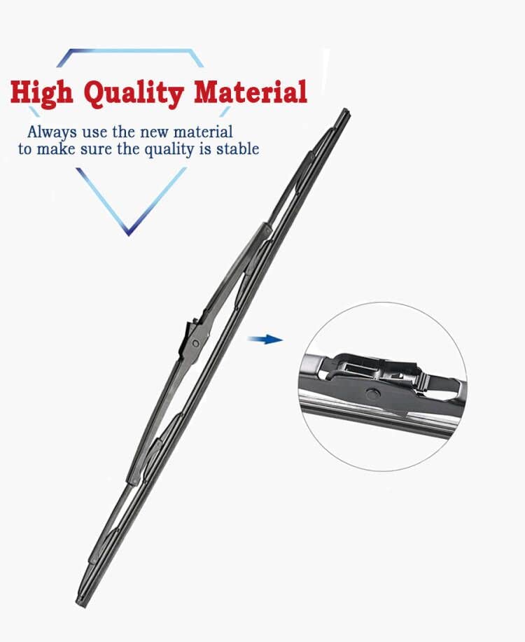Sctioansn wiper blades metal frame aerodynamics closeup emphasizes quiet operation.