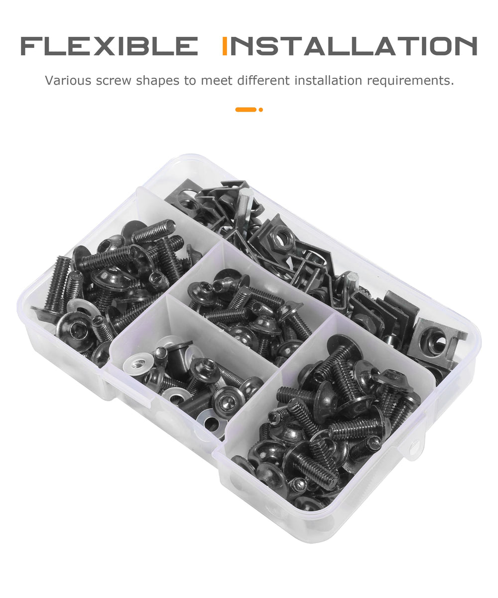 SCUARI nuts, washers, and pillars for flexible fairing assembly.