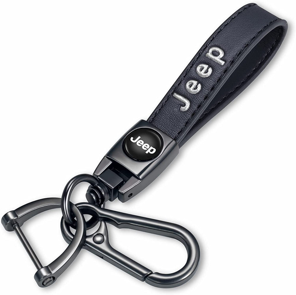 SDSHSM genuine leather keychain for Jeep Wrangler with braided rope and durable zinc alloy.