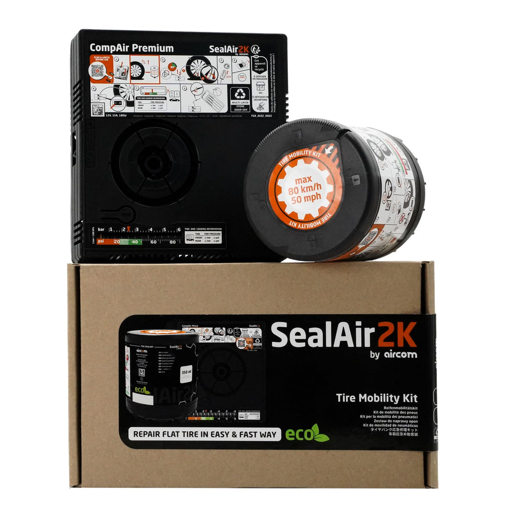 SealAir2k non-toxic puncture sealant canister ready for safe handling.