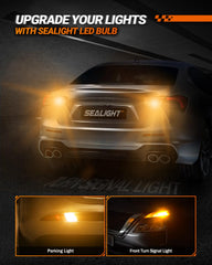 SEALIGHT 3157 amber turn signal front glow highlighting visibility from the front
