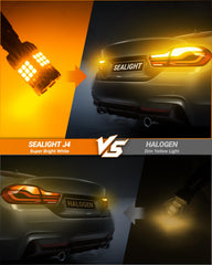 SEALIGHT 3157A amber bulb rear view demonstrates CANBUS compatibility.