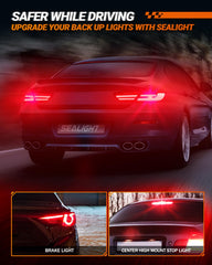 SEALIGHT 3157 red LED bulb showing 360° coverage for consistent illumination.