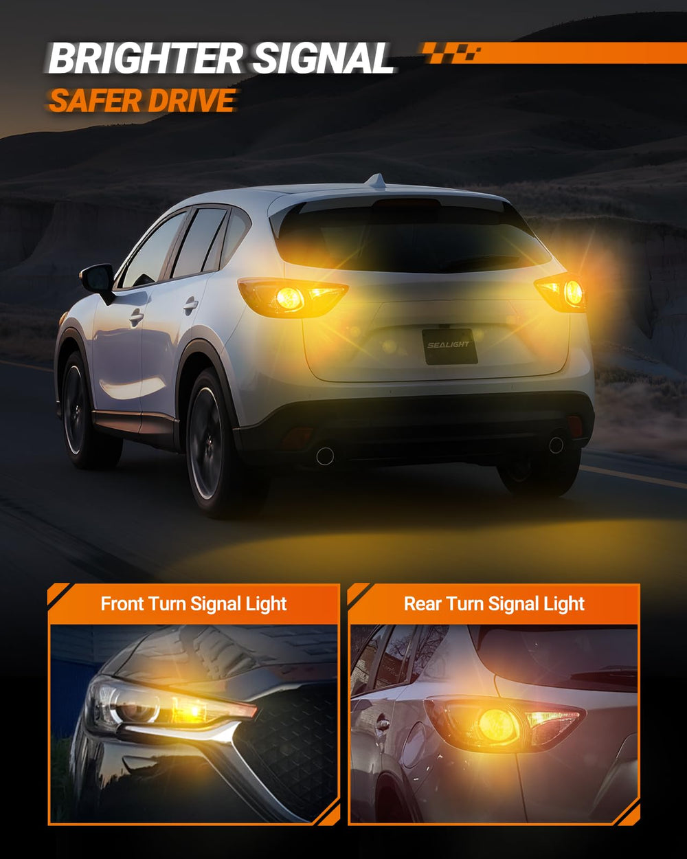 SEALIGHT 57-SMD chipsets provide strong amber light with efficient power use.