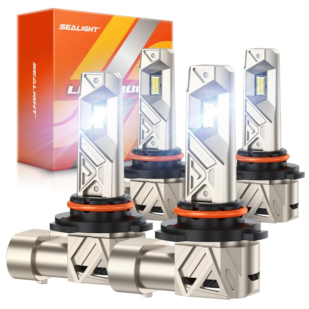 SEALIGHT 9005/9006 bulbs front view with 32 CSP chips for brighter night visibility.